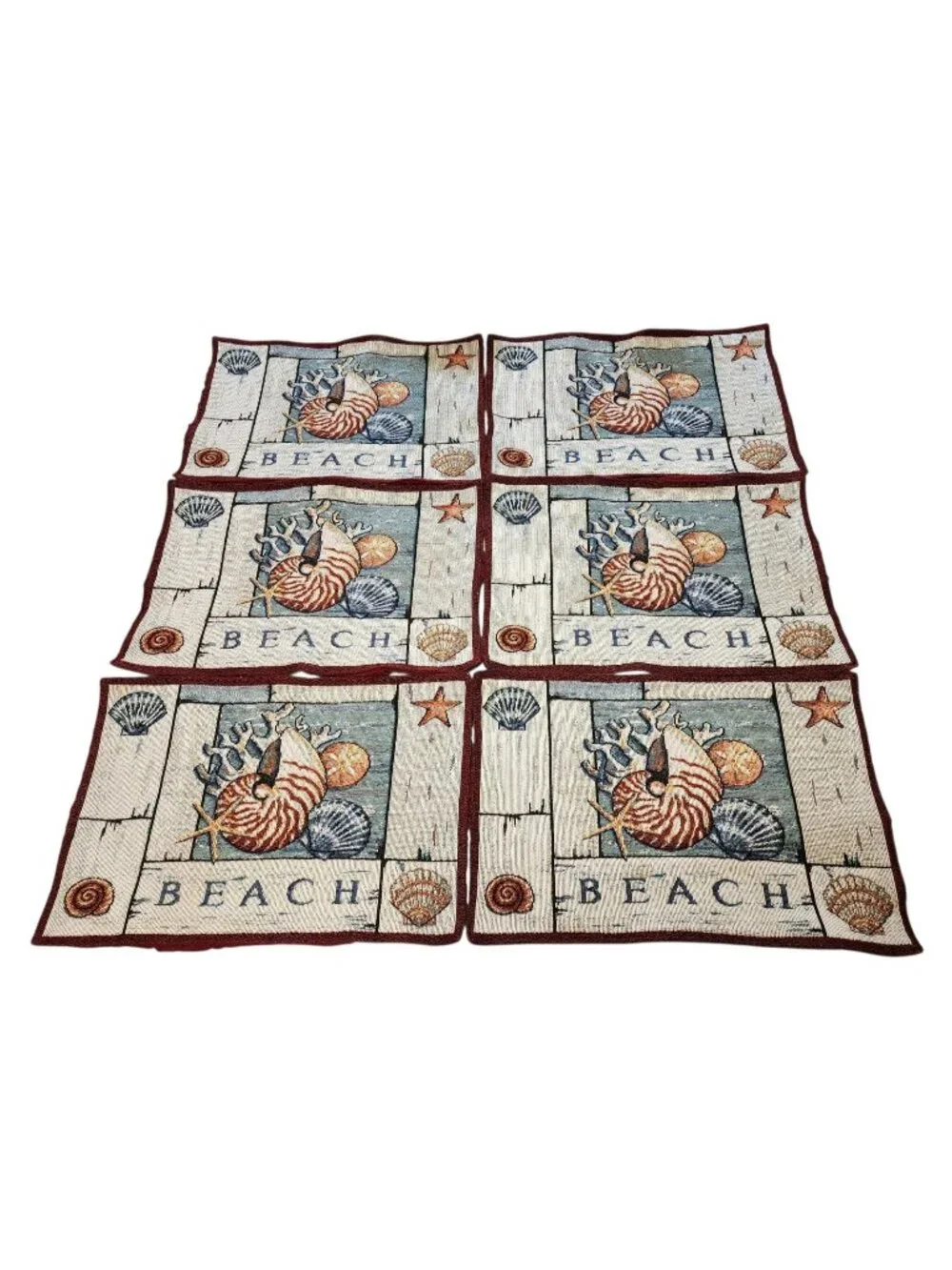 Set of 6 Nautical Placemats Lighthouse Beach Boat Shell Tapestry 12